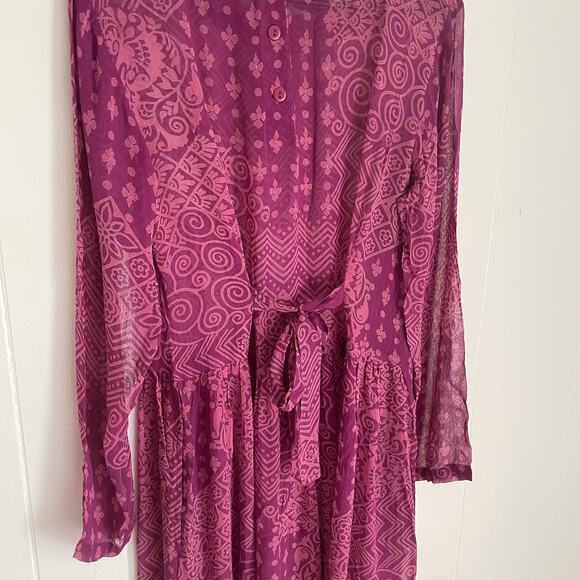 Vintage 70s Adini India Boho Midi Dress Purple Geometric Print Sheer Rayon NWT - Picture 10 of 11